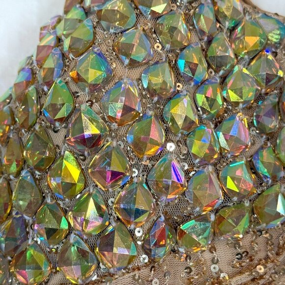 La Femme Gown Beaded Dress Gold Sequin Rhinestone Evening Tall 6 - Picture 12 of 17